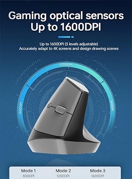 Lomiluskr Ergonomic Wireless Mouse Rechargeable, 2.4G/Bluetooth Dual Mode, Lightweight Soundless Cordless Mice, Compatible with Notebook, PC, Tablet, Smartphone (Black)
