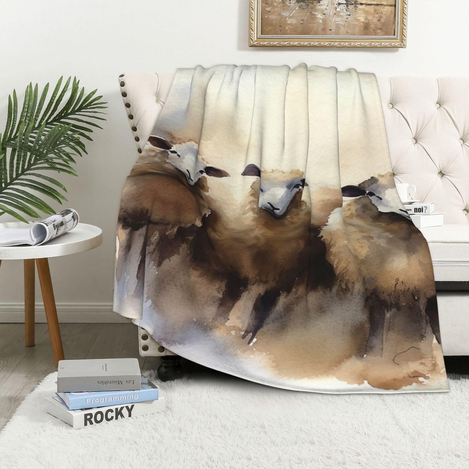 Couverture polaire en flanelle motif mouton 101x152 cm pour lit et canapé