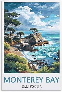 Monterey Bay California Travel Poster Print Canvas Wall Art for Bedroom Living Room HD Print Posters 24x36inch(60x90cm)