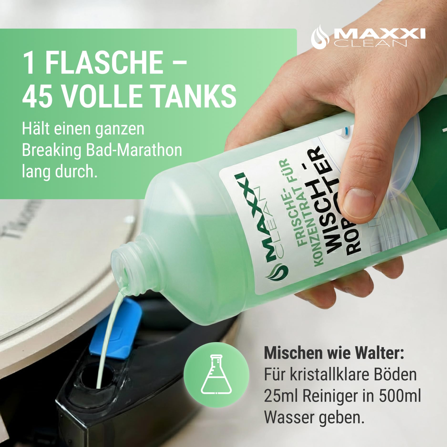 Maxxi Clean | 750ml Bodenreiniger mit Frische-Duft | geeignet für alle Wischroboter | Universal Reiniger Konzentrat | Wischflüssigkeit für Boden, Parkett, Fliesen | Saugwischer-Reinigungsmittel