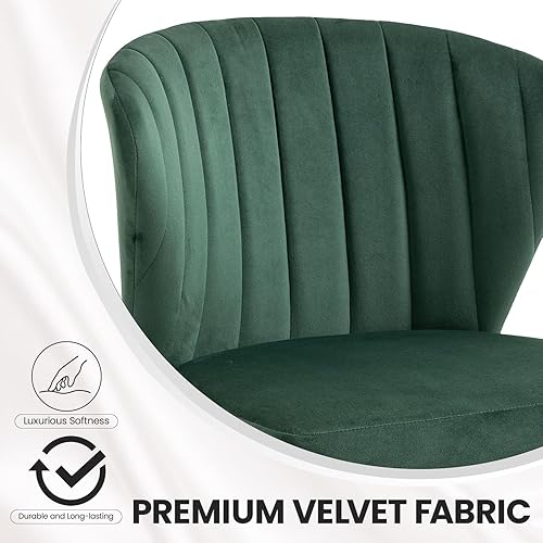 Miniatura 7 de Juego de 2 sillas de comedor de terciopelo, modernas sillas tapizadas con patas de metal dorado para comedor, cocina, tocador y patio (verde)