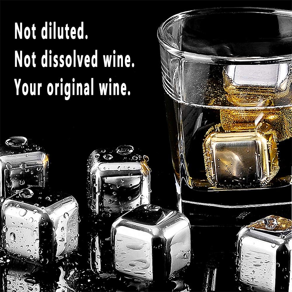 Exclusive Discount 80% Offer 8 Pack Stainless Steel Ice Cubes [Reusable] For Valentine's Day Gifts, Chilling Stones W/Tongs & Storage Tray for Whiskey Wine Beer Vodka Liqueurs Drinks Cooler
