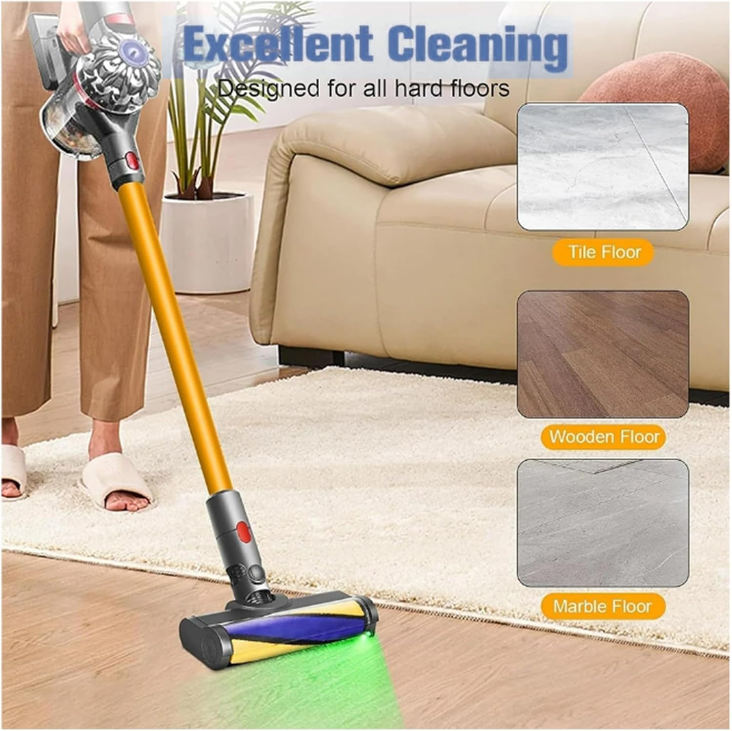 LED Soft Roller Clean Head Brush for Dyson V12 Detect Slim V10 Slim Accessories Green Light Vacuum Hard Floor Brush Motorhead Replacement Attachment