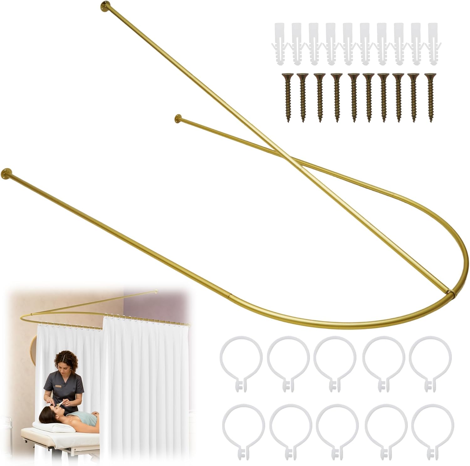 tonchean Beauty Salon Privacy Partition Curtain Rod for Massage SPA, Wall Hanging Room Dividers Without Curtain, U-Shaped Room Rod with Ceiling Support,for Bedroom Hotel