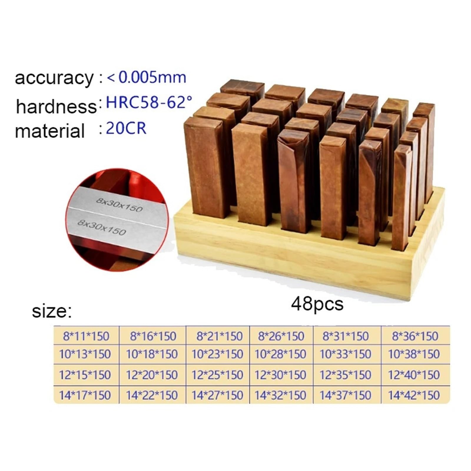 48 Sztuk 150mm Hartowana Równoległa Płytka Wzorcowa 58-62HRC 0,005 Mm Stal Stopowa Do Tokarki CNC Frezarka Precyzyjny pomiar