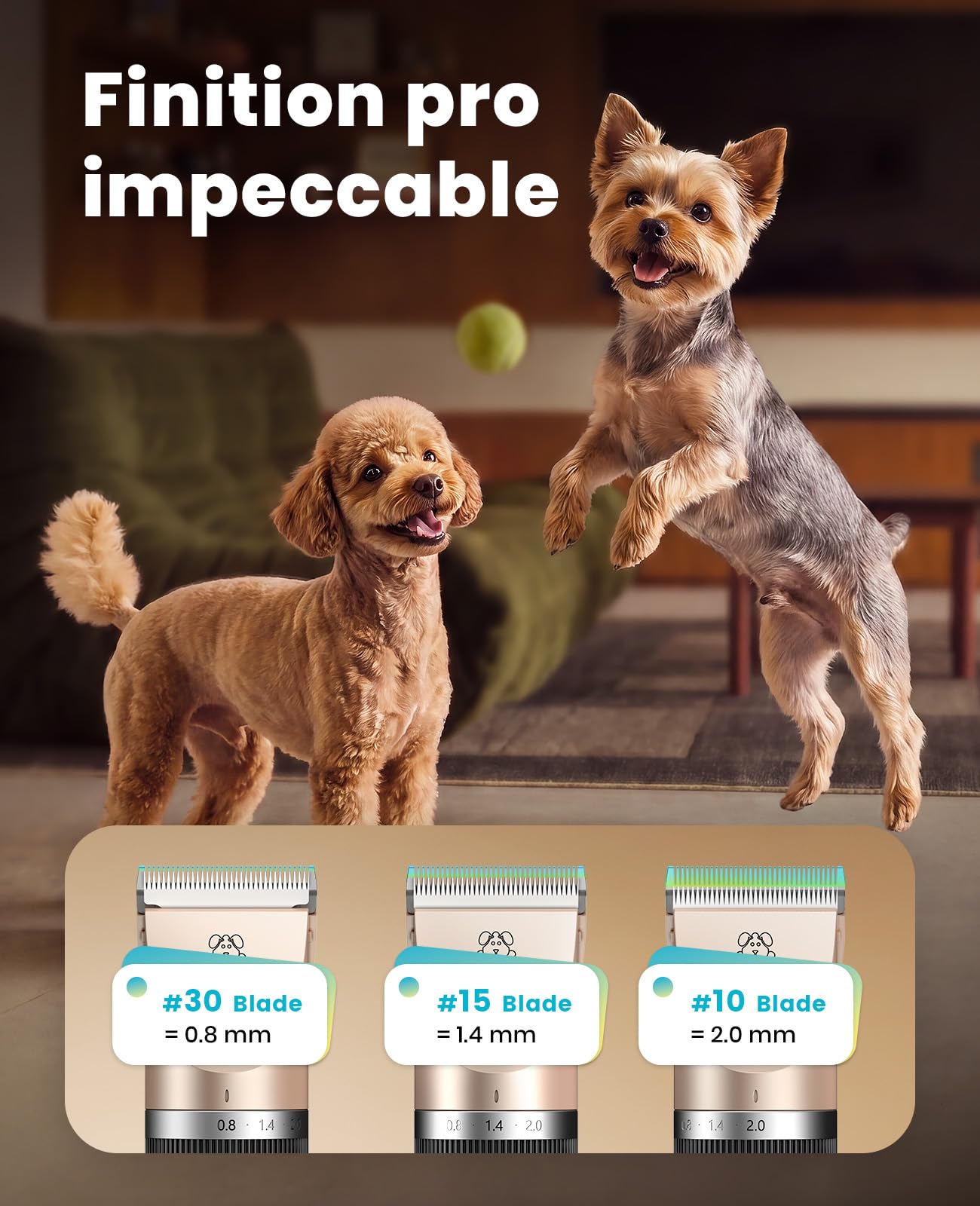 oneisall Tondeuse silencieuse pour chiens, batterie 2000mAh, autonomie 4h, pour chats et chiens à poil épais, rasoir pour poils longs (doré)