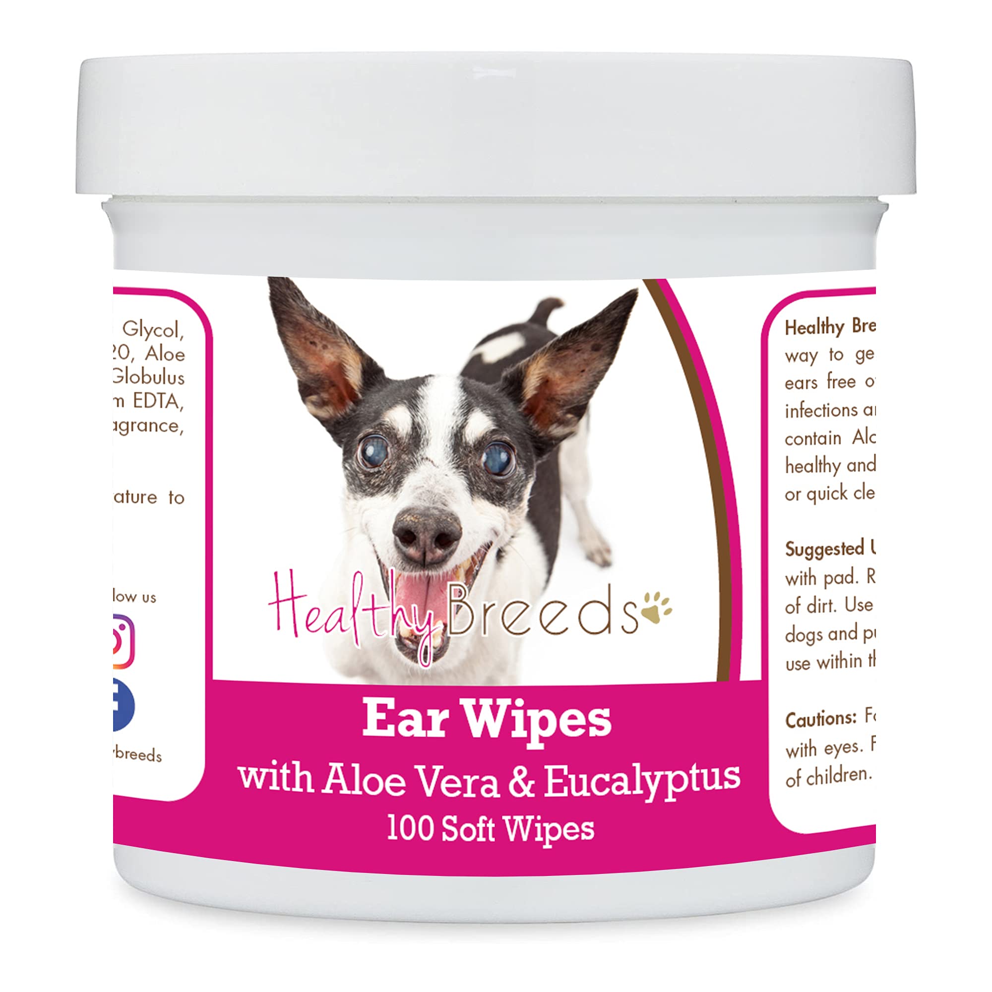 Healthy Breeds Rat Terrier Ear Cleaning Wipes with Aloe &amp; Eucalyptus for Dogs 100 Count