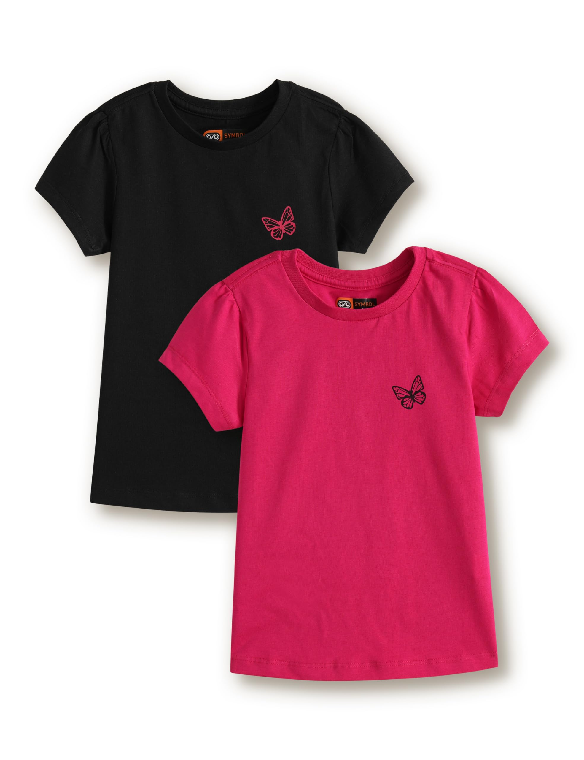 Amazon Brand - Symbol Girls 100% Cotton Solid Half Sleeves T-Shirt | Regular Fit | Age 2-14 Years (Pack of 2)