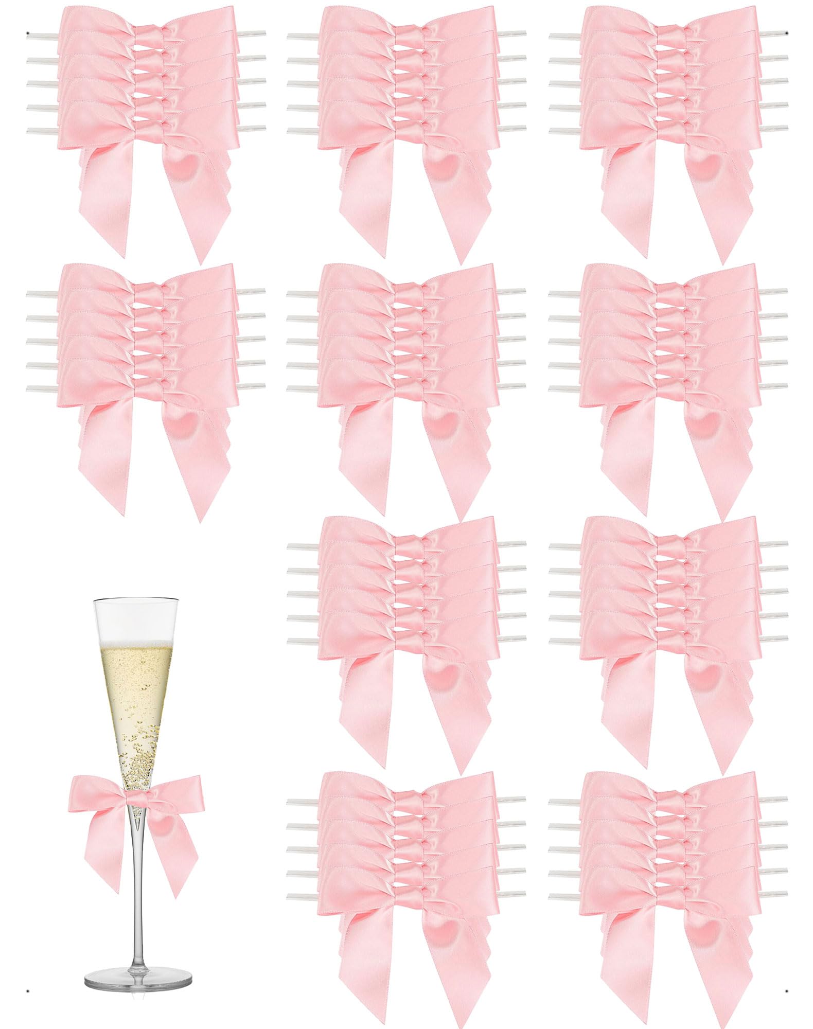 Lazos pequeños de Satén Decorativos para Regalos, 50PCS, Cierre Transparente, Rosa