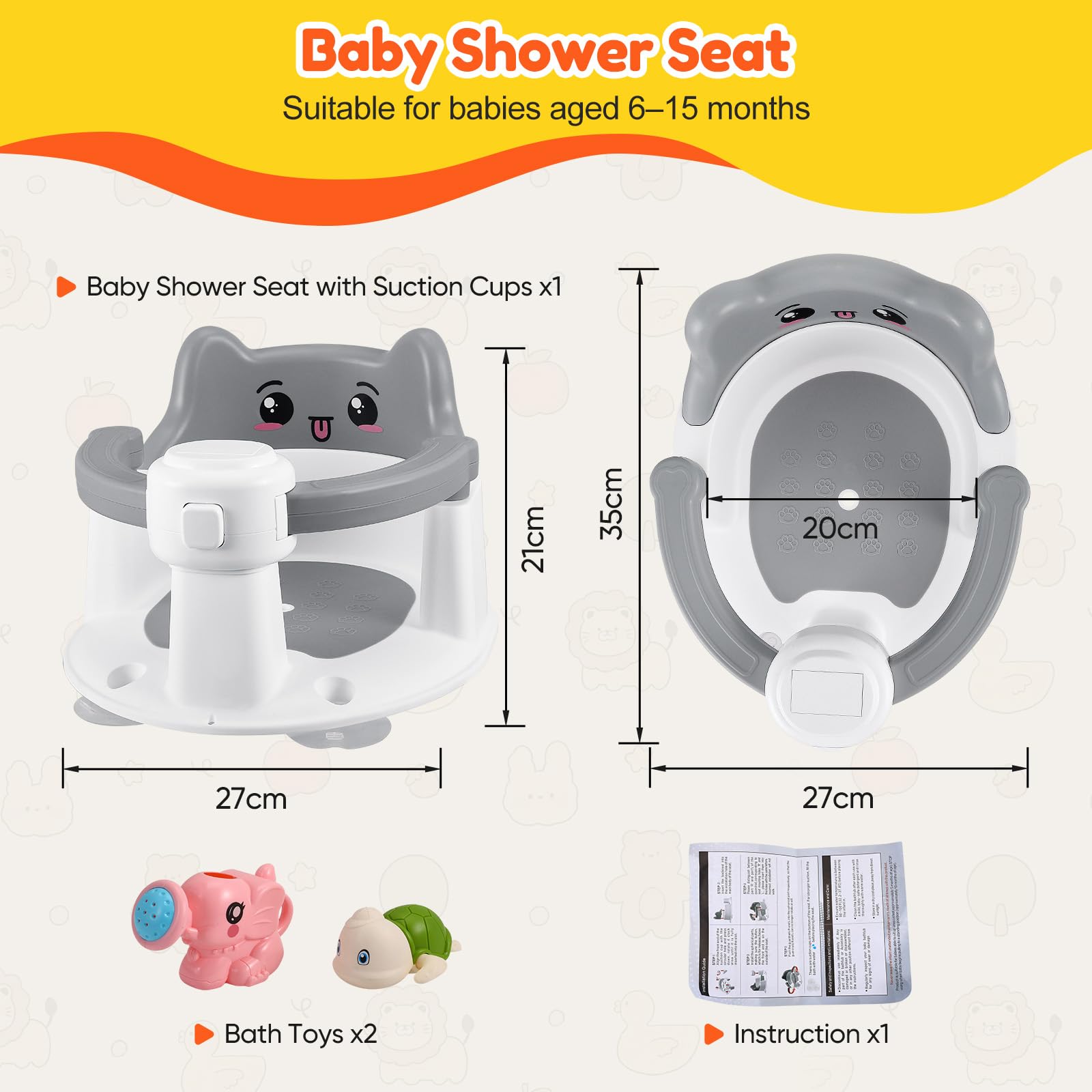 Seggiolino da Bagno Per Bambini,Seggiolino Antiscivolo Con 4 Potenti Ventose,Seggiolino per Vasca da Bagno per Bagnetto da 6 Mesi