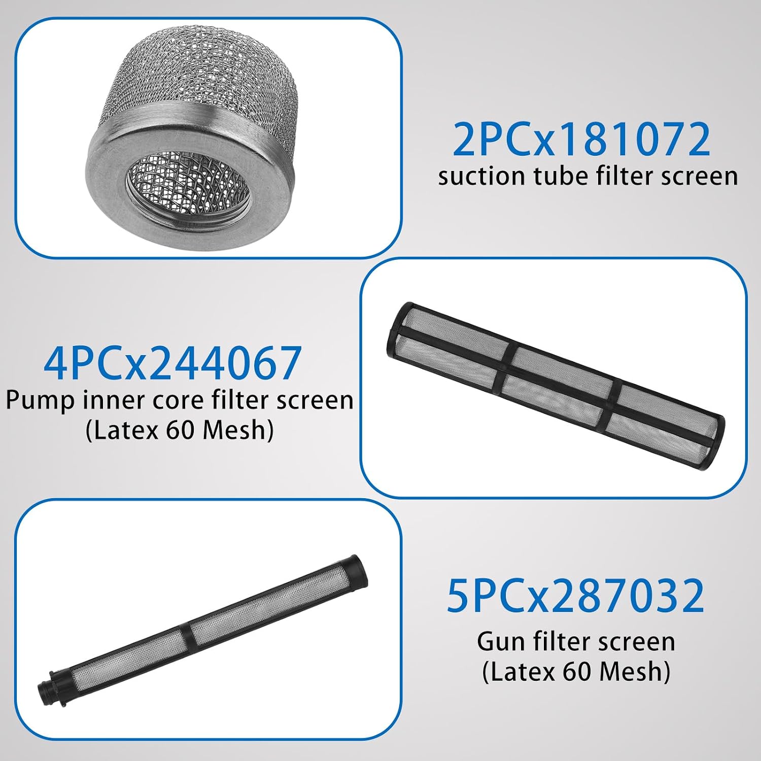 Airless Spray Filter Screen Set 244067 287032 181072 Replacement for Graco Paint Sprayer Parts 795 695 1595 1095 7900 5900 3900,Pump Inner Core and Gun Filter
