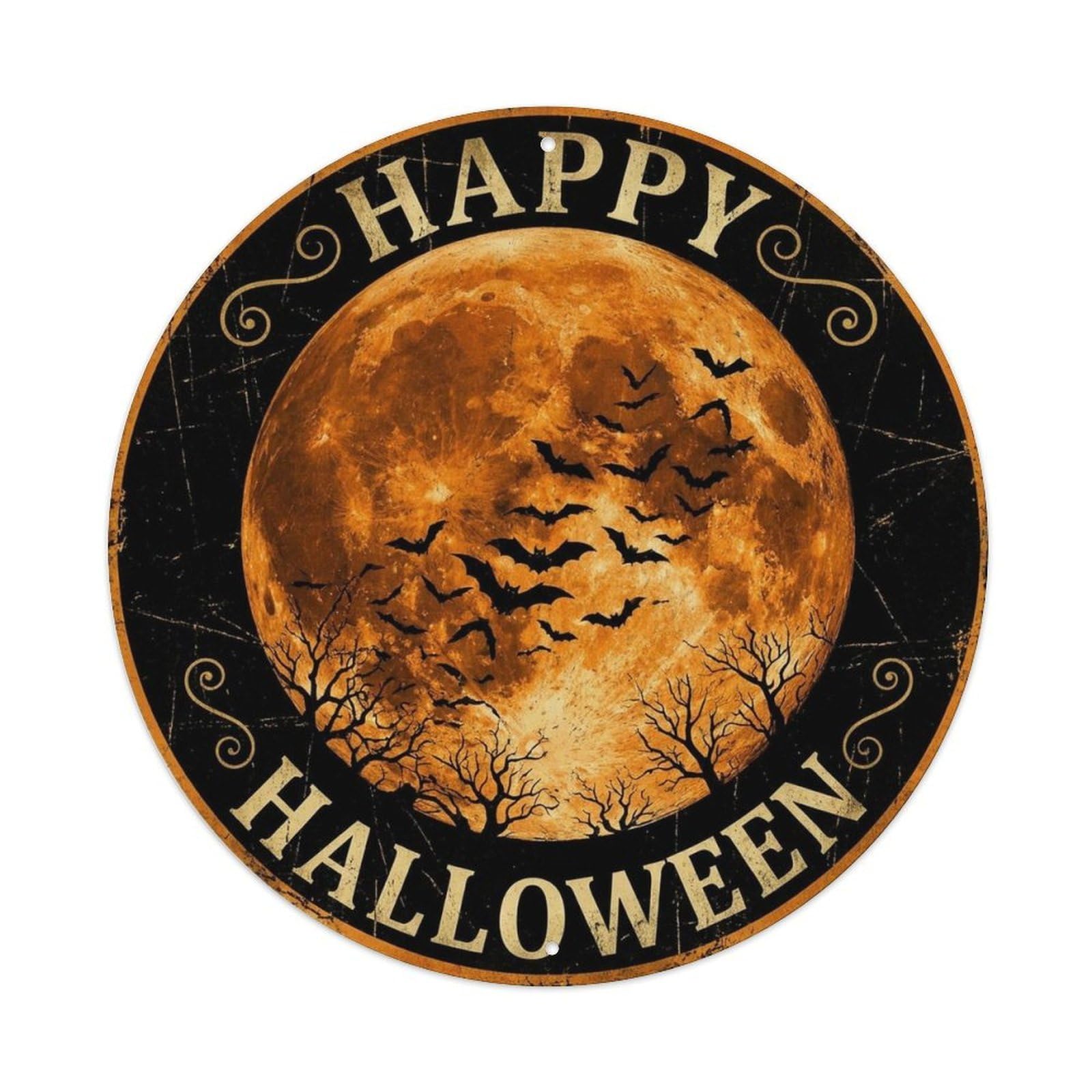 Bats Harvest Moon Happy Halloween Positive Saying Metal Tin Sign