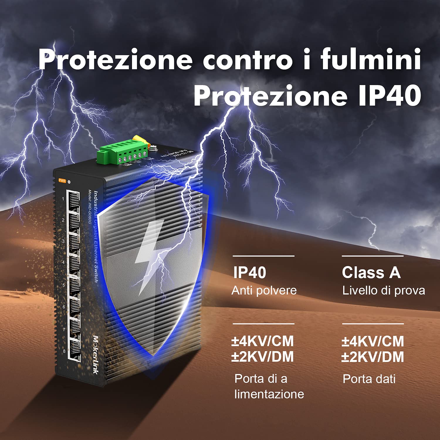 mokerlink Switch Ethernet su Guida DIN Industriale Gigabit a 8 Porte, capacità di commutazione 16 Gbps, Switch di Rete Non gestito IP40 (da -40 a 185 °F), con Alimentatore