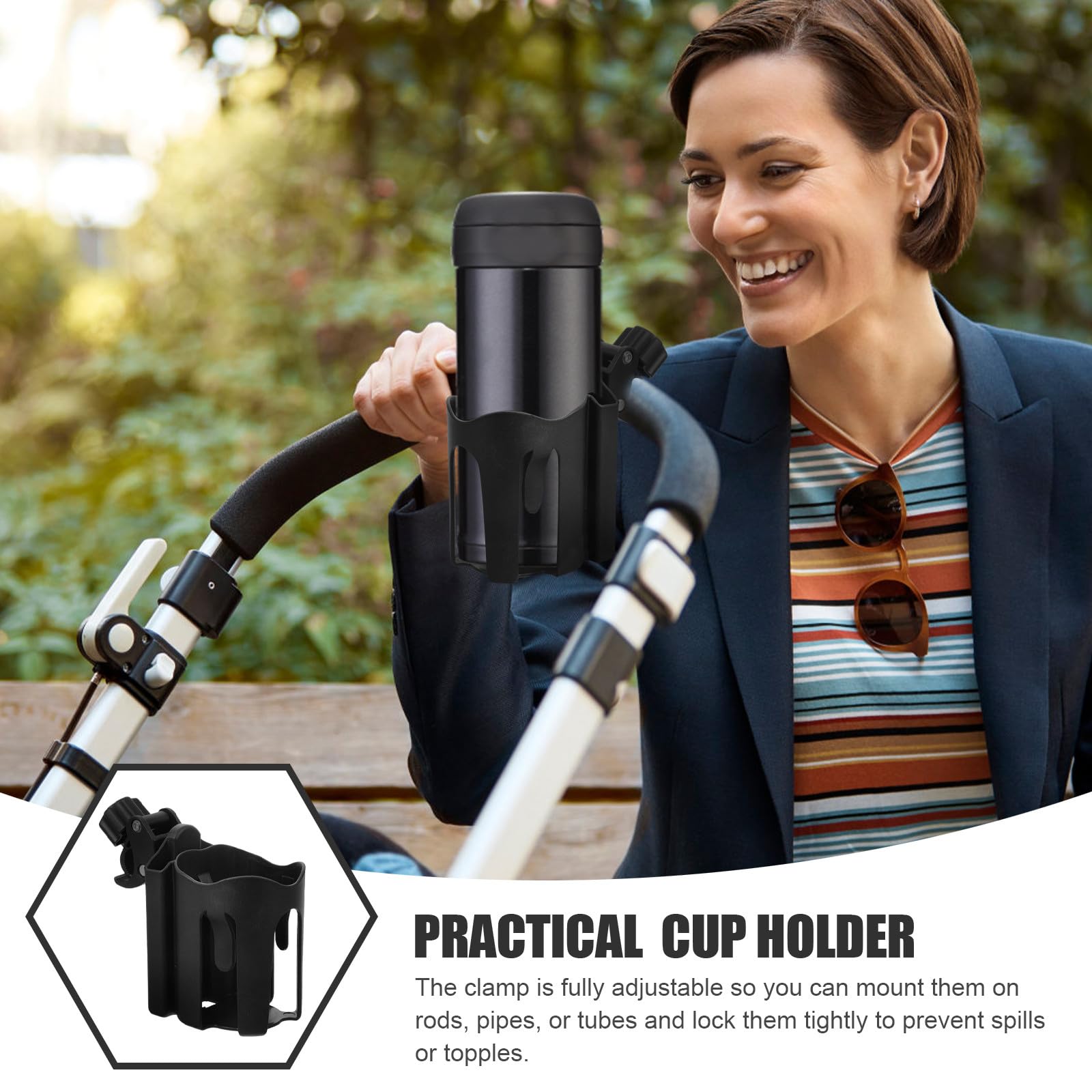 Portavasos en y Andador para Silla de Ruedas Ajustable de Abrazadera Antideslizante Abs, Soporte Resistente para Botellas y Tazas Movilidad Diaria