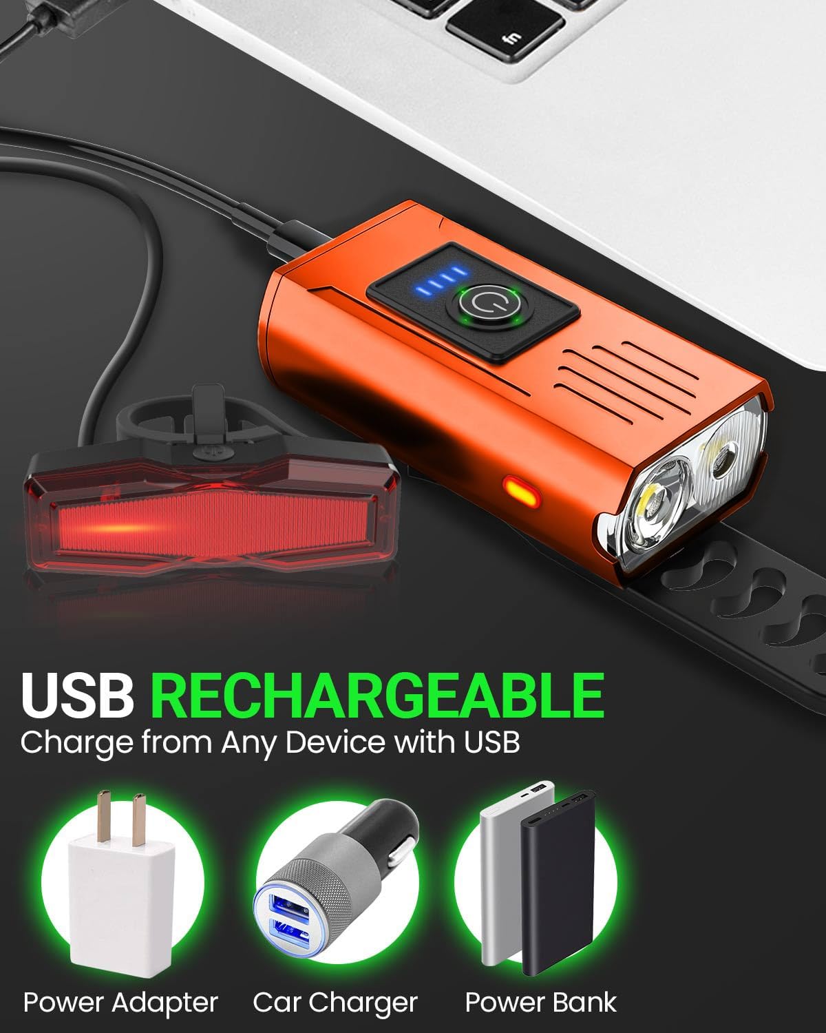 Victoper Bike Light, High Lumens Super Bright Bicycle Lite, 6+4 Modes USB Rechargeable Bike Headlight & Taillight Set, Waterproof Safety Bike Front & Rearlight for Road, Mountain, Night Riding - Image 6