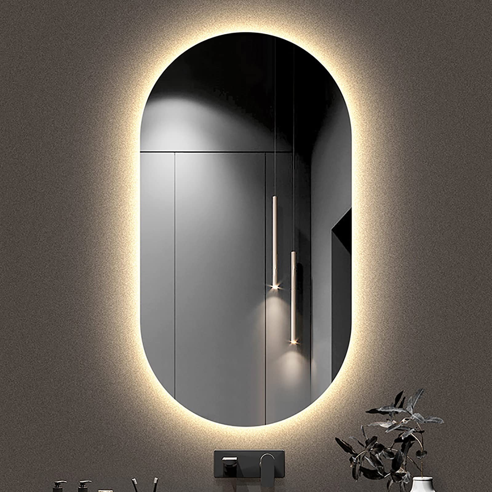 Specchio Ovale Retroilluminato con Luce, Specchio A Parete Illuminazione A Specchio Ovale Tecnologia Led Specchio Da Bagno Retroilluminato Specchio Per Il Trucco Specchio Da Bagno Per Corridoio