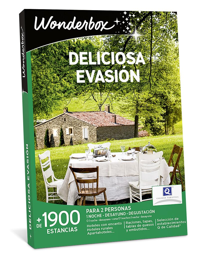 WONDERBOX - Caja Regalo - Deliciosa Evasión - + de 1900 Estancias en España y Europa - para 2 Personas - 1 Noche con Desayuno y Cena o 1 o 2 Noches con Desayunos - Ideas Regalo Hombres o Mujer