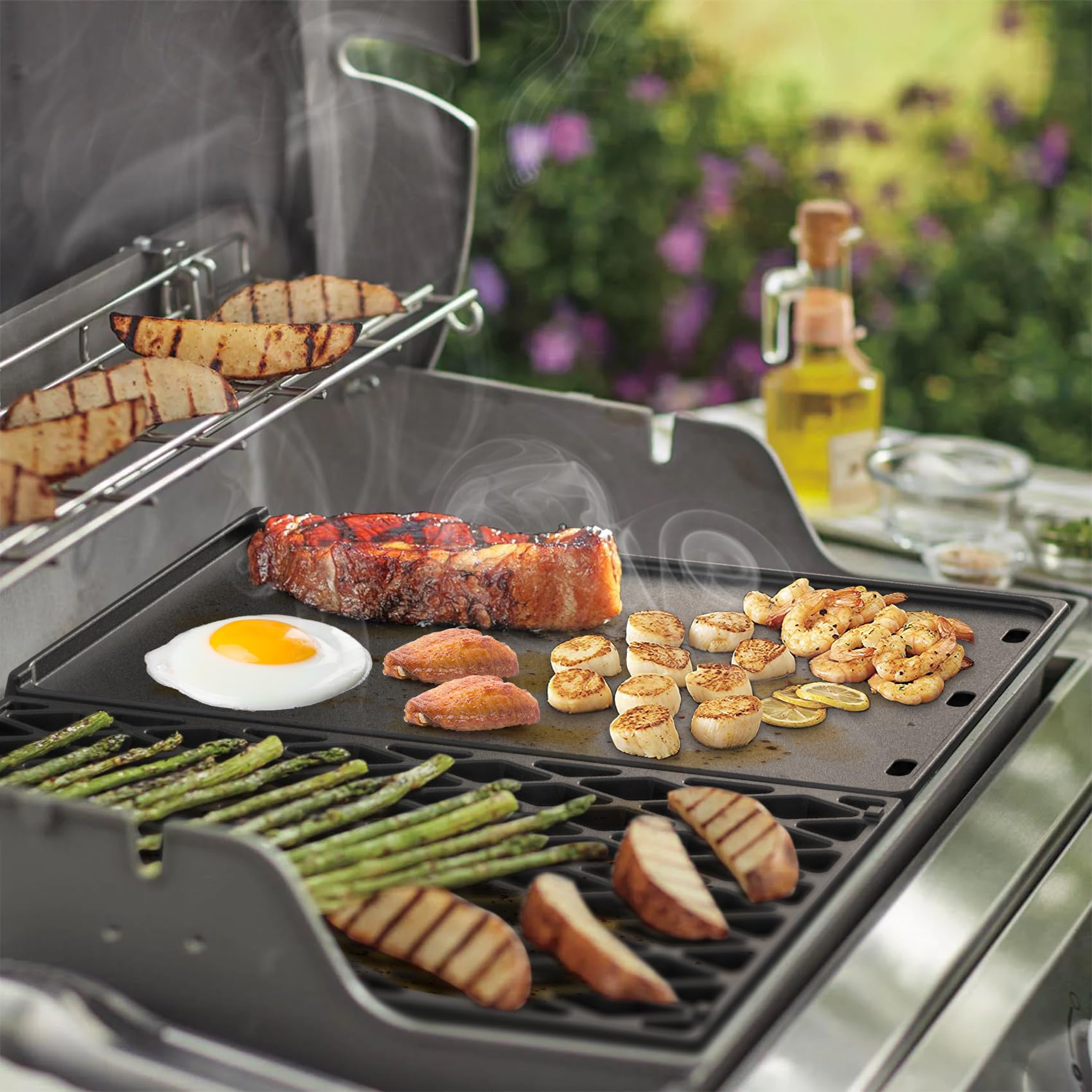 Onlyfire Set de Plancha Reversible y Parrilla de Cocción de Hierro Fundido para Parrillas de Gas Weber Spirit I y II Serie 300, Spirit Serie 400, Spirit E/S 310, 320, 330, Spirit 700