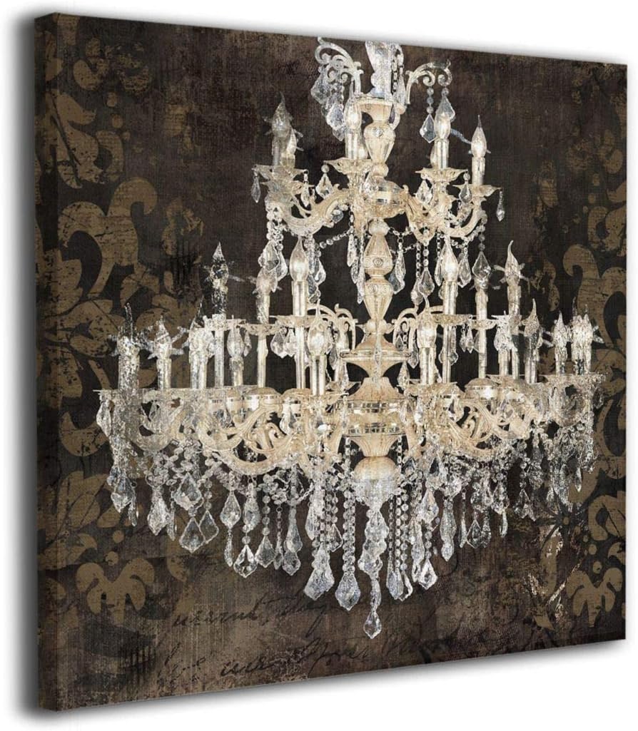 Okoart Canvas Wall Art Prints Crystal Chandelier Still Life -Picture Paintings Contemporary Decorative Giclee Artwork Wall Decor-Wood Frame Gallery Wrapped