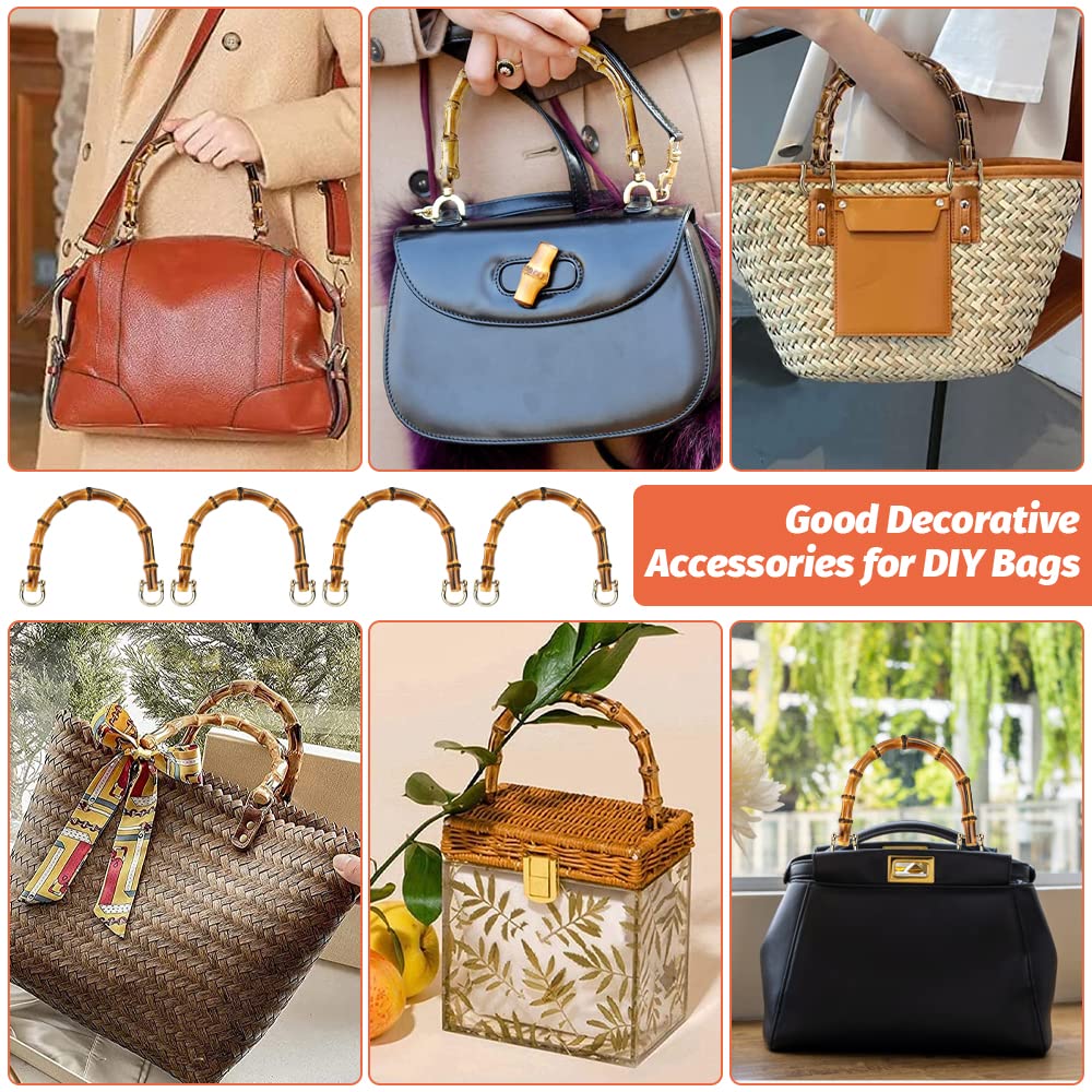 REFOURNG 4 PCS Asas de Bambú para Bolsos - Repuesto en Forma de U - Asa de Madera para Crochet - Para Hacer Bolsas de Bricolaje y Manualidades