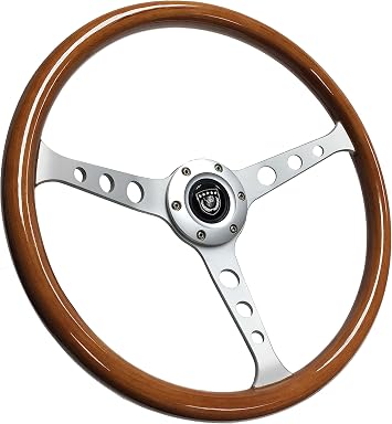 VSW S6 Classic Wood Steering Wheel, Walnut Wood 6 Bolt Brushed 3-Spoke with Holes ST3578