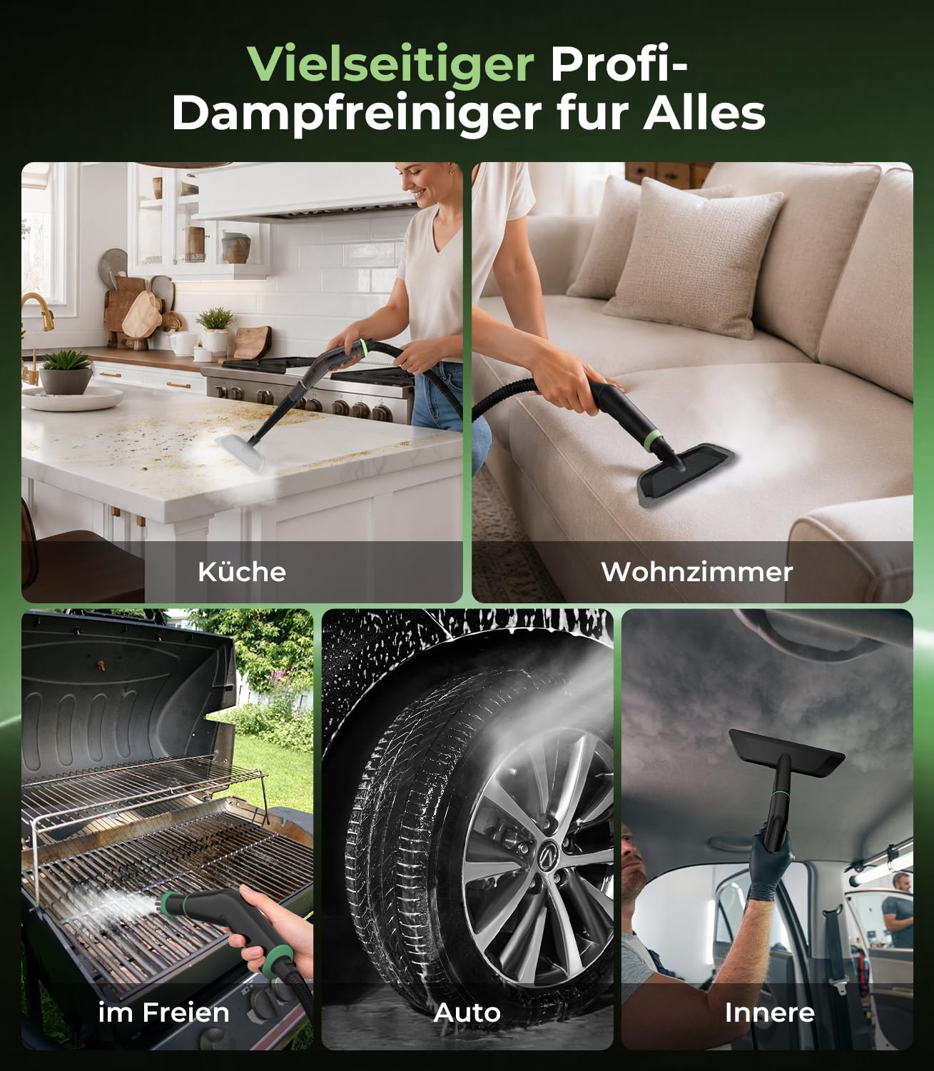 Dampfreiniger Handgerät mit 18-Teiligem Zubehör, 2500W & 9s Turbo-Dampf mit 5 BAR Druck – 99,99% Reinigung & 100% Natürlich,Steam Cleaner für Boden, Küche, Bad, Fenster, Polster & Auto