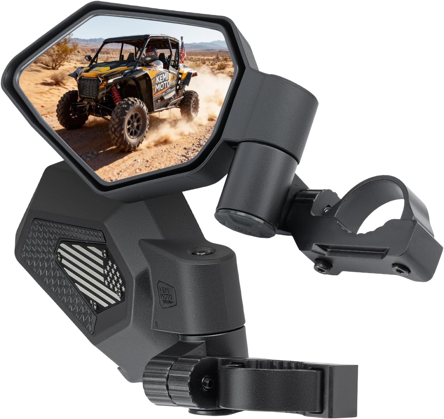 KEMIMOTO UTV Side Mirrors, Auto-Fold Spring-Back, No Manual Adjustments, Fits 1.65"-2" Roll Bars Compatible with RZR Can-Am X3 Talon Mule Pioneer Wildcat US Flag Pattern