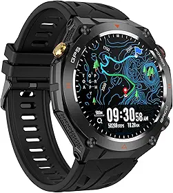Smartwatch GPS Ultra Fino Chamada Bluetooth IA 1.45” 412 * 412 Esportivo 107 Modos Relógio Inteligente, FB052 Preto