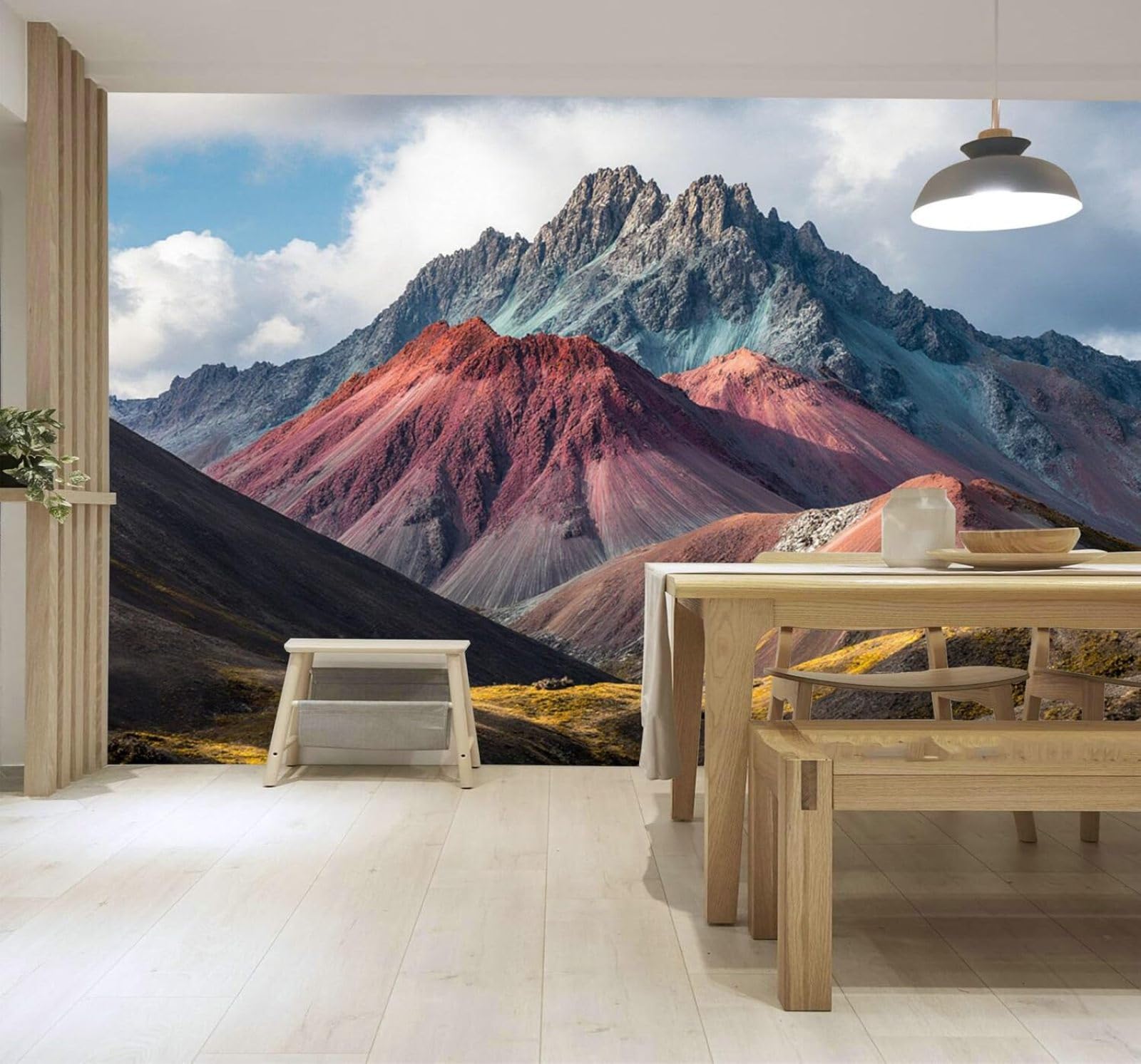 XLMING Colourful Mountains Red Hills Blue Sky Rocky Peaks 3D Wallpaper Premium Textured Silk Study Dining Living Room Bedroom Sofa TV Wall Easy Install-400cm×280cm