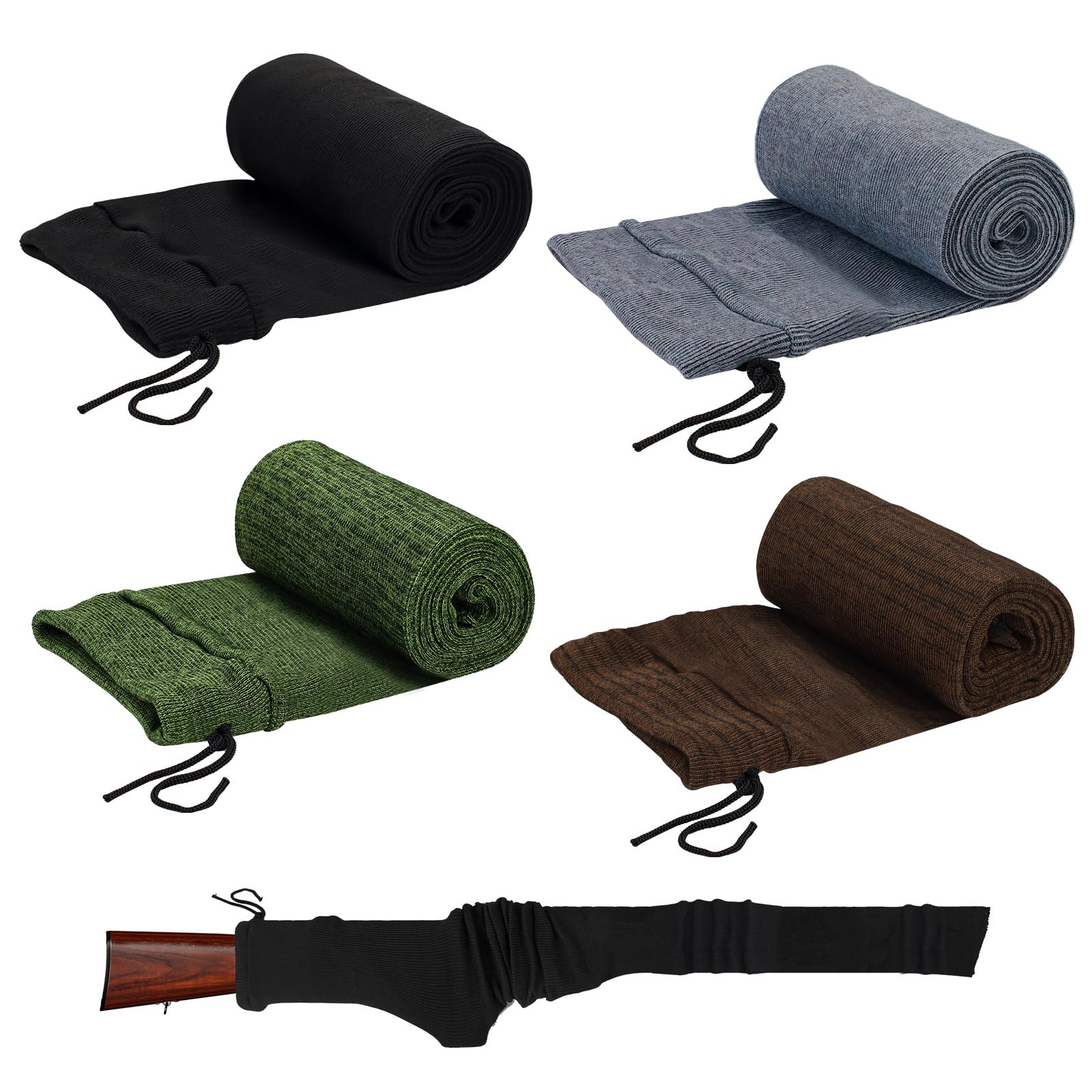 4er Set Silikonisierte Gewehrschutzhüllen (140x15cm) – Elastische Waffensocken aus Polyester für Schrotflinte & Jagdgewehr – Rostschutz & Aufbewahrung für Outdoor & Jagd