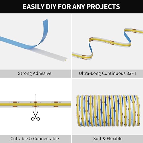 Miniatura 2 de PAUTIX COB - Tira de luz LED de 32.8 pies32.8 ft, 4800 LED, blanco natural 4000 K, CRI93+ súper brillante de alto lumen, luz de cinta LED flexible