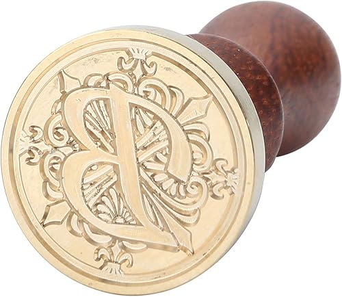 Miniatura 3 de Yoption - Sello de cera, sello clásico de lirios del alfabeto B, cabeza de latón retro vintage, mango de madera, sello de cera de sellado de letra B