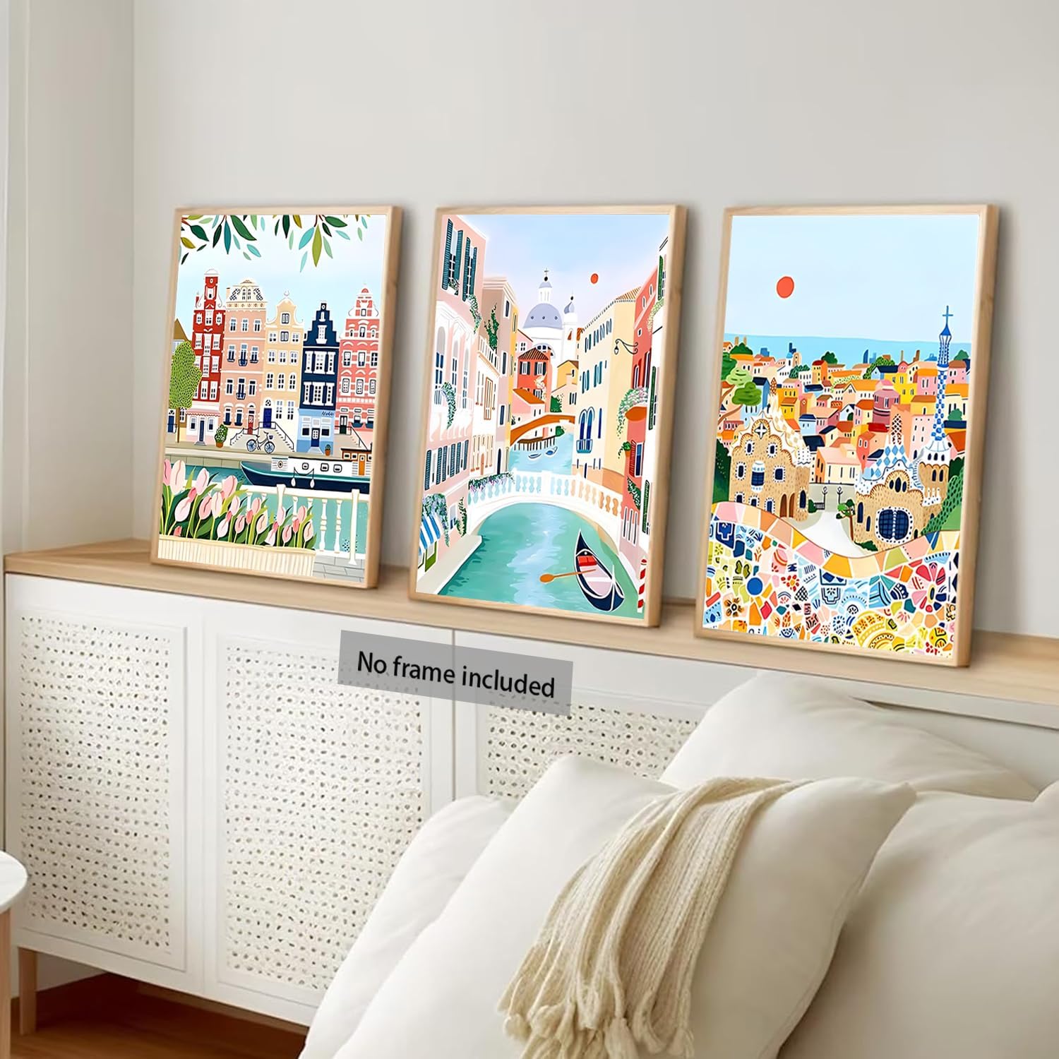 Chmylon Vintage Travel Posters Set of 3, Amsterdam, Venice and Barcelona City Wall Art, Colorful European Canvas Prints for Living Room, Bedroom and Home Decor, 12 x 16 Inches, Unframed image 2