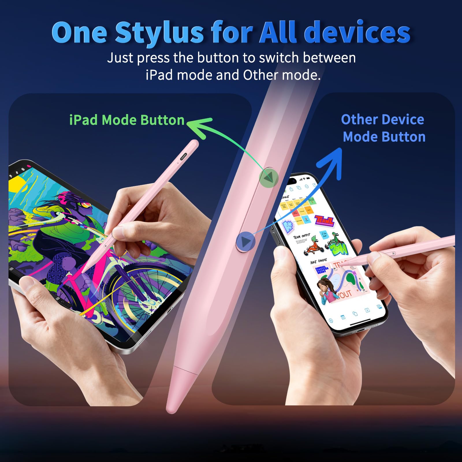 Lápiz capacitivo universal para iPhone, 2 lápices capacitivos de carga rápida para iPad | Compatible con iPhone, Apple iPad Pro Air Mini, Android, tablet, todas las pantallas táctiles, color rosa