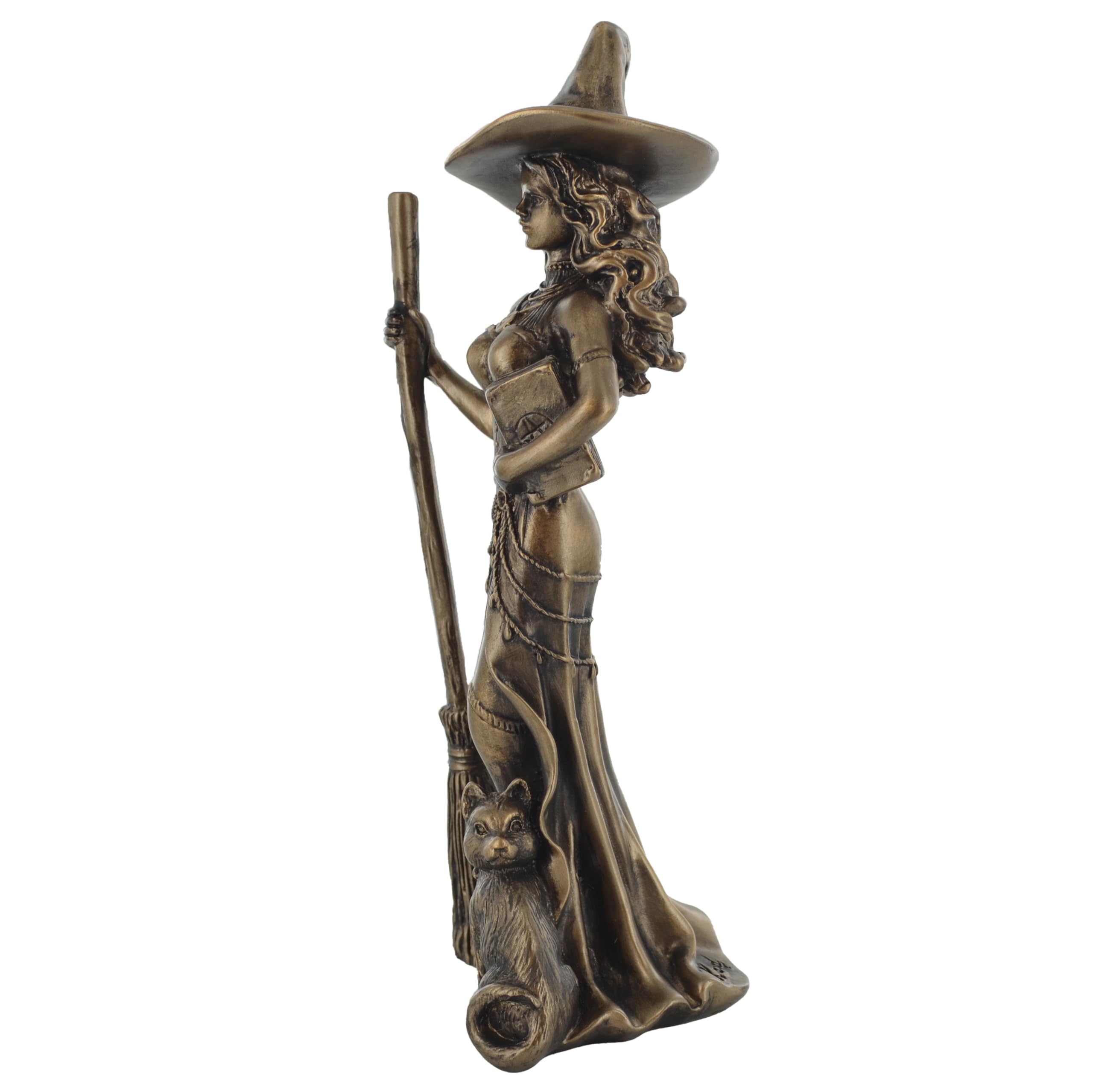 Figura decorativa de bronce con diseño de bruja y gato negro