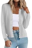 Women’s Cardigan Sweaters V Neck Button Down Scalloped Hollow Out Knit 2025 Fall Fashion Lightweight Short Top
