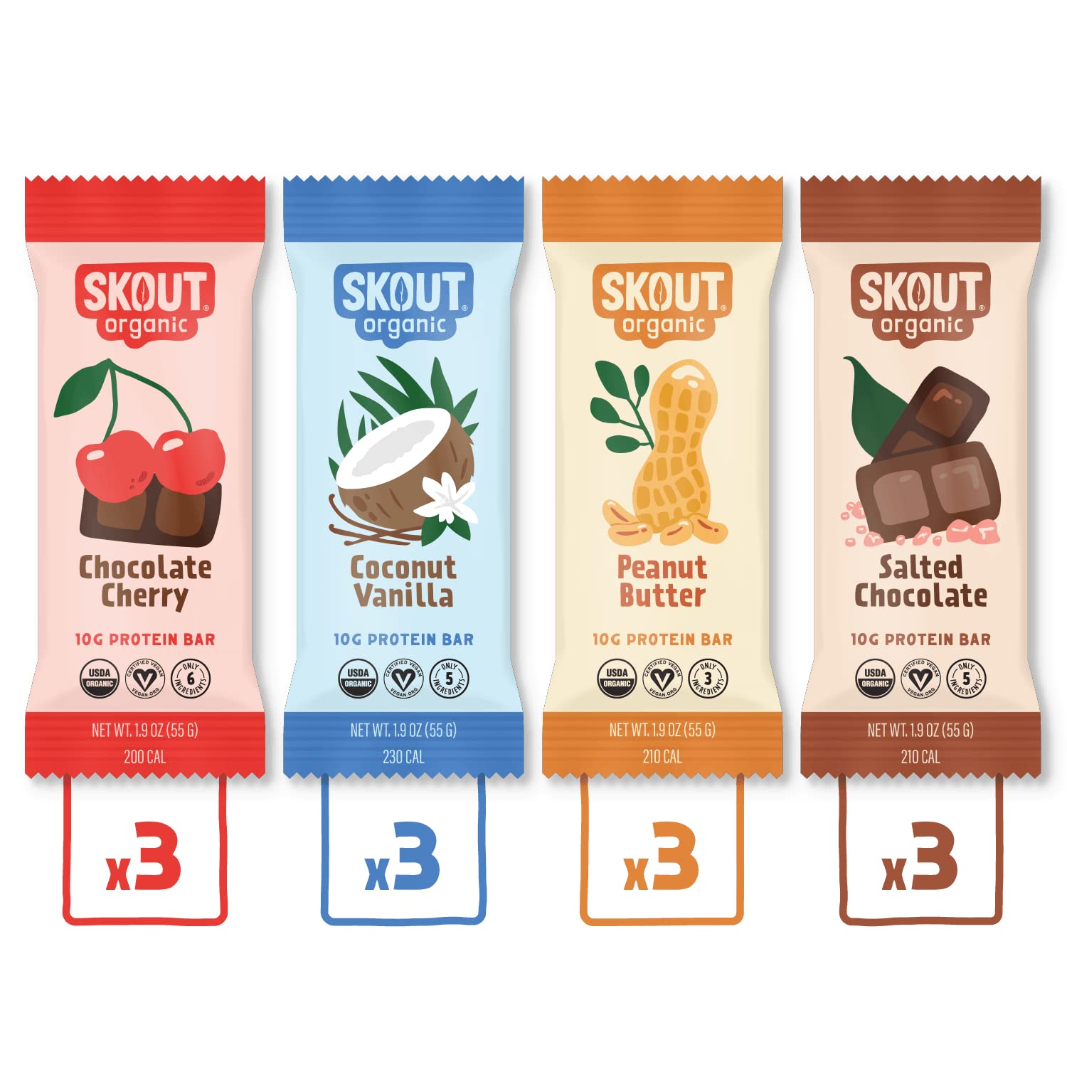 Buy Skout Organic PlantBased Protein Bars Variety Pack (12 Pack) 10g