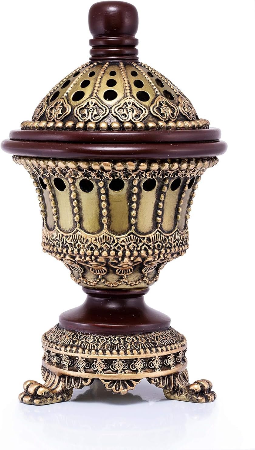 AM Charcoal Incense Cone Burner – Resin & Charcoal Holder | Decorative Mabkhara Style Aroma Diffuser for Home, Office, and Relaxation Spaces (Bronze)