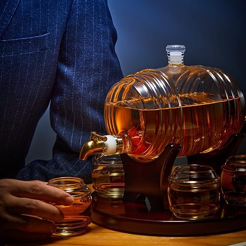 Miniatura 9 de Juego de decantadores de barril de whisky, dispensador de licor, regalos de alcohol para hombres, decantador de 45.6fl oz con 4 vasos de whisky para