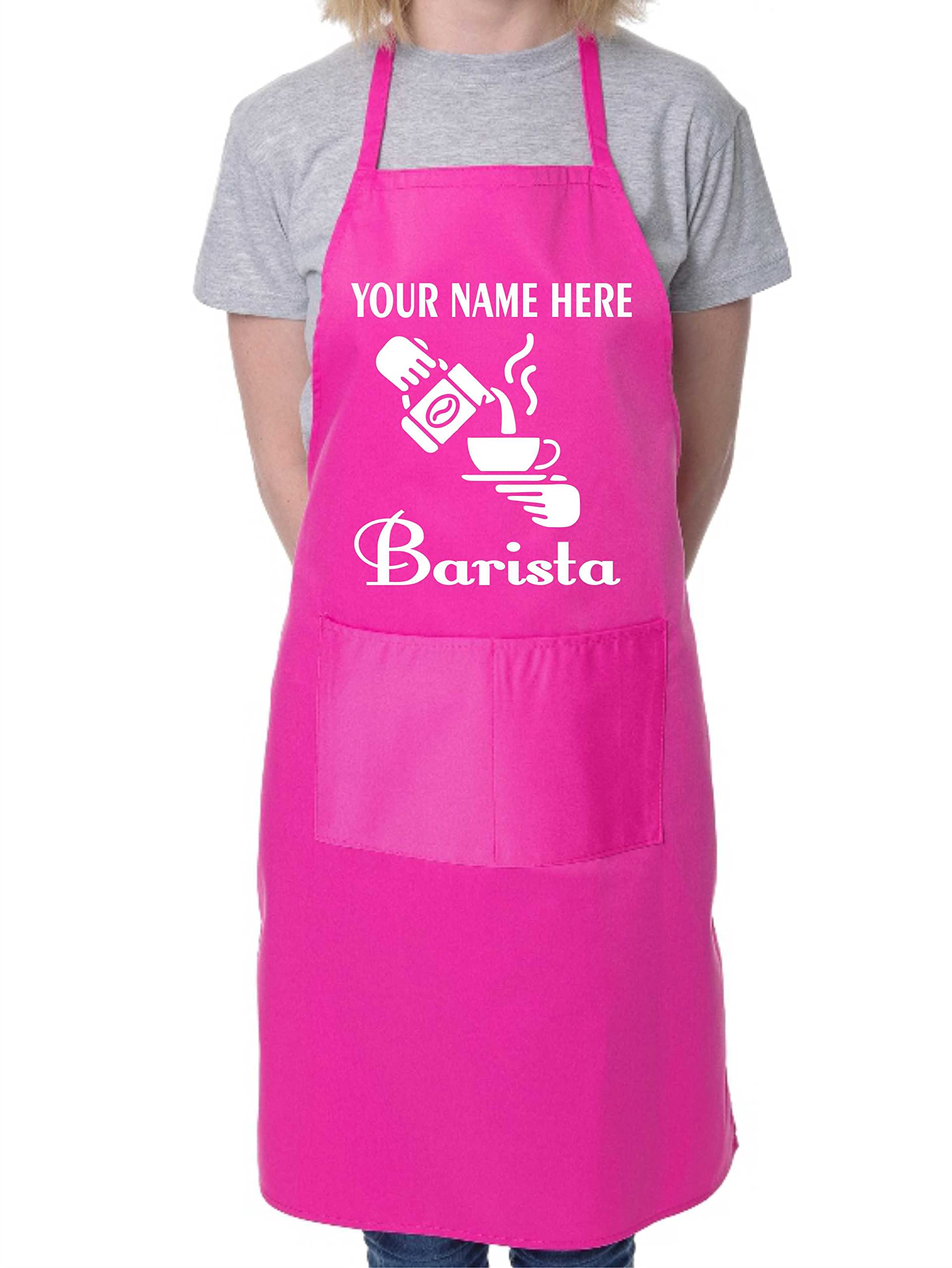 Print4u Unisex Pink Personalised Apron Barista Add Your Name Here Coffee Shop