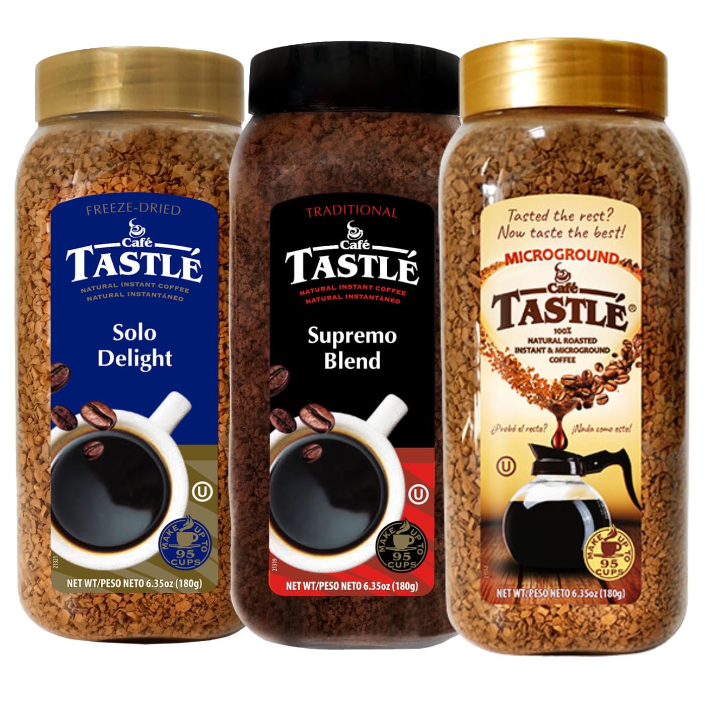 Café Tastlé Supremo Blend, Solo Delight, Microground 3 Jars of 6.35oz (19.05 Oz)