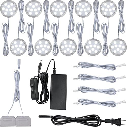 Miniatura 9 de Kit de iluminación para pantalla de vidrio de licor, luz LED de disco para debajo del gabinete, 110 V con cable duro directo y enchufe de pared,