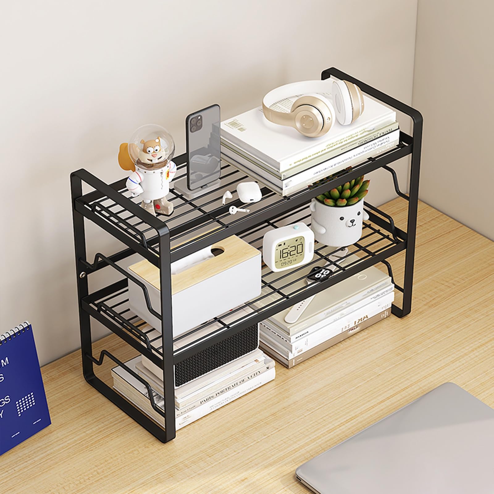 Présentoir à livres multifonctionnel et étagère de rangement métallique pour bureau