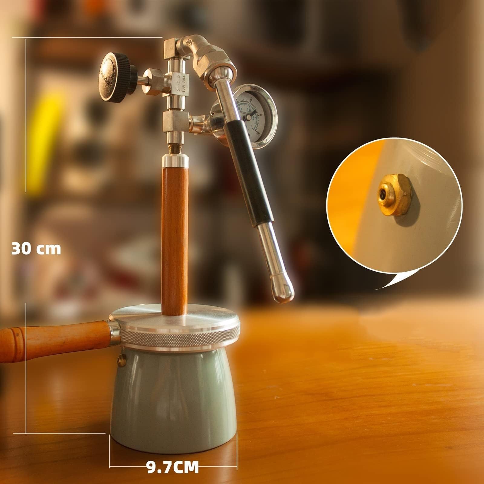 Milchaufschäumer, Schaummaschine mit dampfkochendem Wasser, mit 3-Loch-Düse und Luftdruckmessgerät aus Edelstahl, für Picknick im Freien und Camping