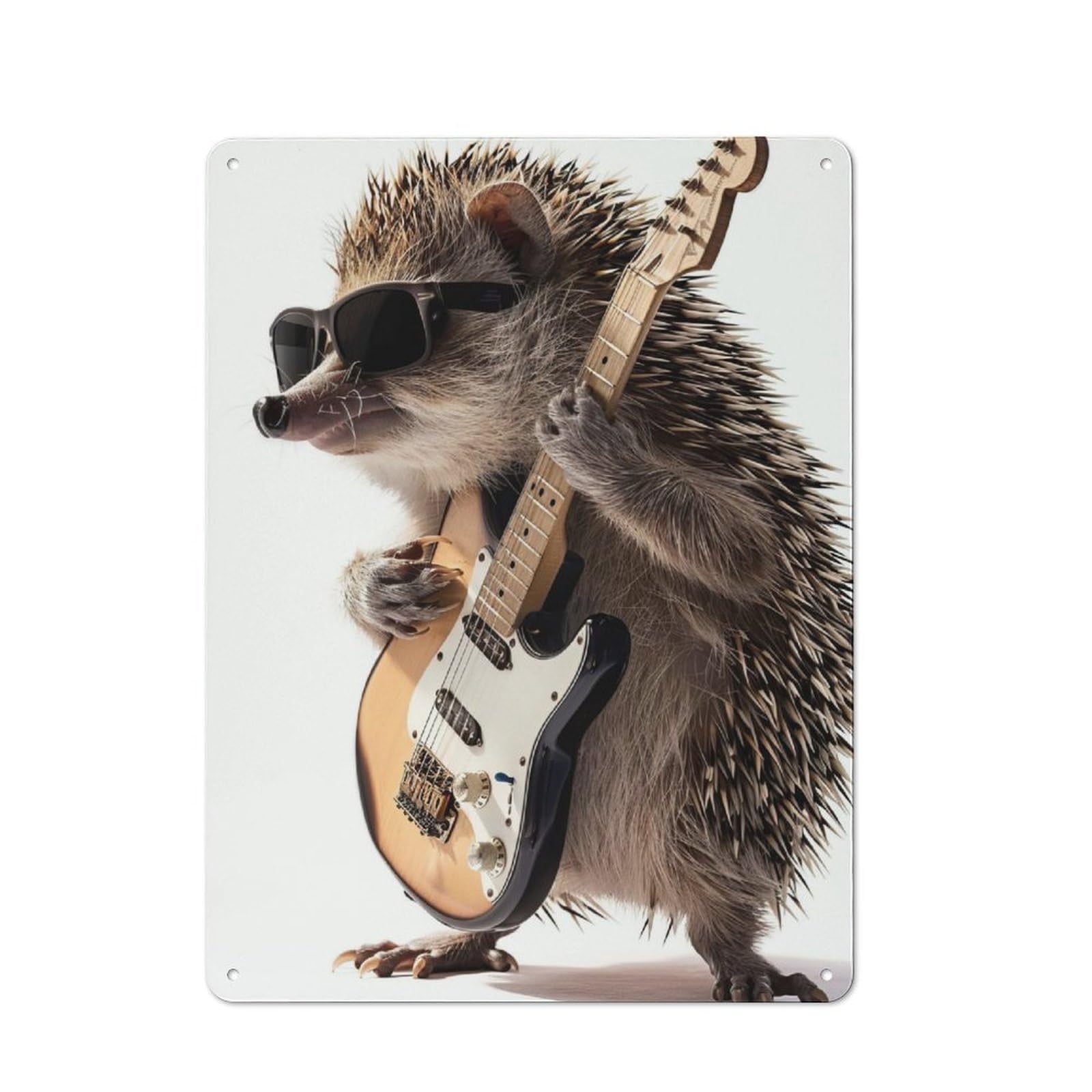 Junmoney Hedgehog Guitar Tin Sign 40X30cm With For Home Bar Wall, Retro Decor, Suited To Home Bar Decor Fans