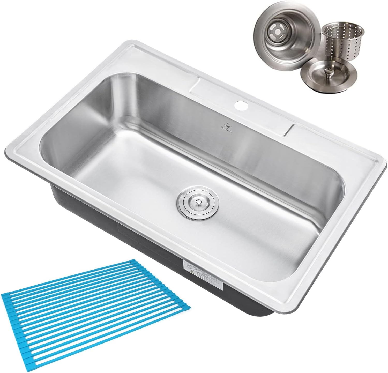 CozyBlock 33" Stainless Steel Double Bowl Kitchen Sink - Top Mount, Brushed Finish, Sound Deadening | Includes Strainer & Dishrack