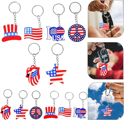 Miniatura 7 de 12 llaveros de bandera estadounidense, regalos de fiesta del 4 de julio, llaveros patrióticos de Estados Unidos para la independencia, Día de los