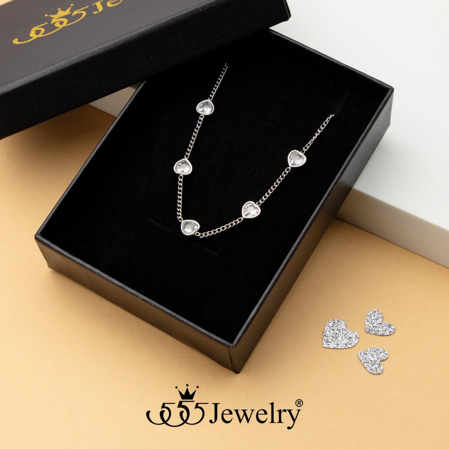 555Jewelry Heart Cubic Zirconia Stainless Steel Chain Bracelets for Women Adjustable Cuban Link Chain Bracelet Heart Charm Dainty Friendship Bracelet - Image 3