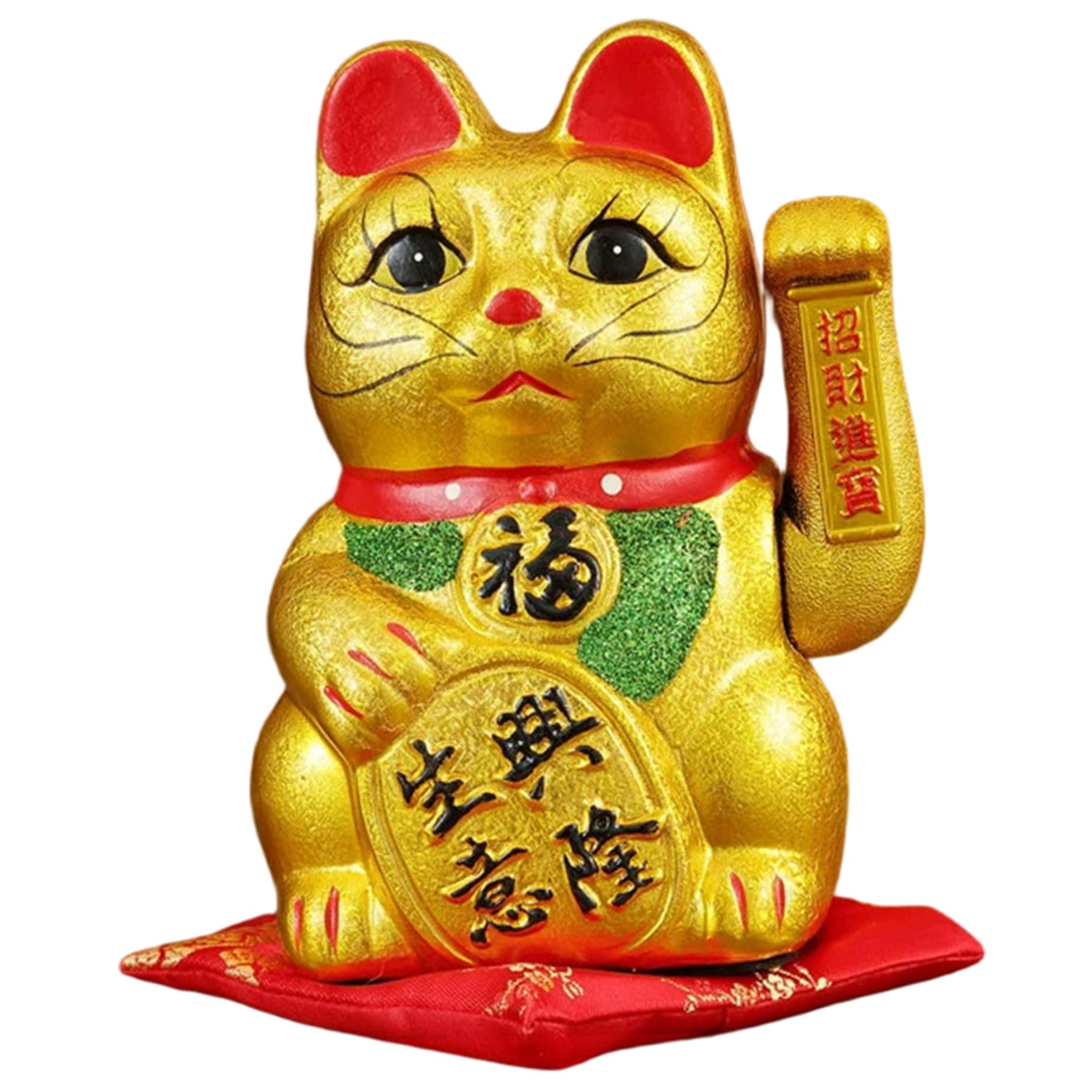 Chat porte-bonheur doré de 9 pouces en céramique avec bras oscillant automatique