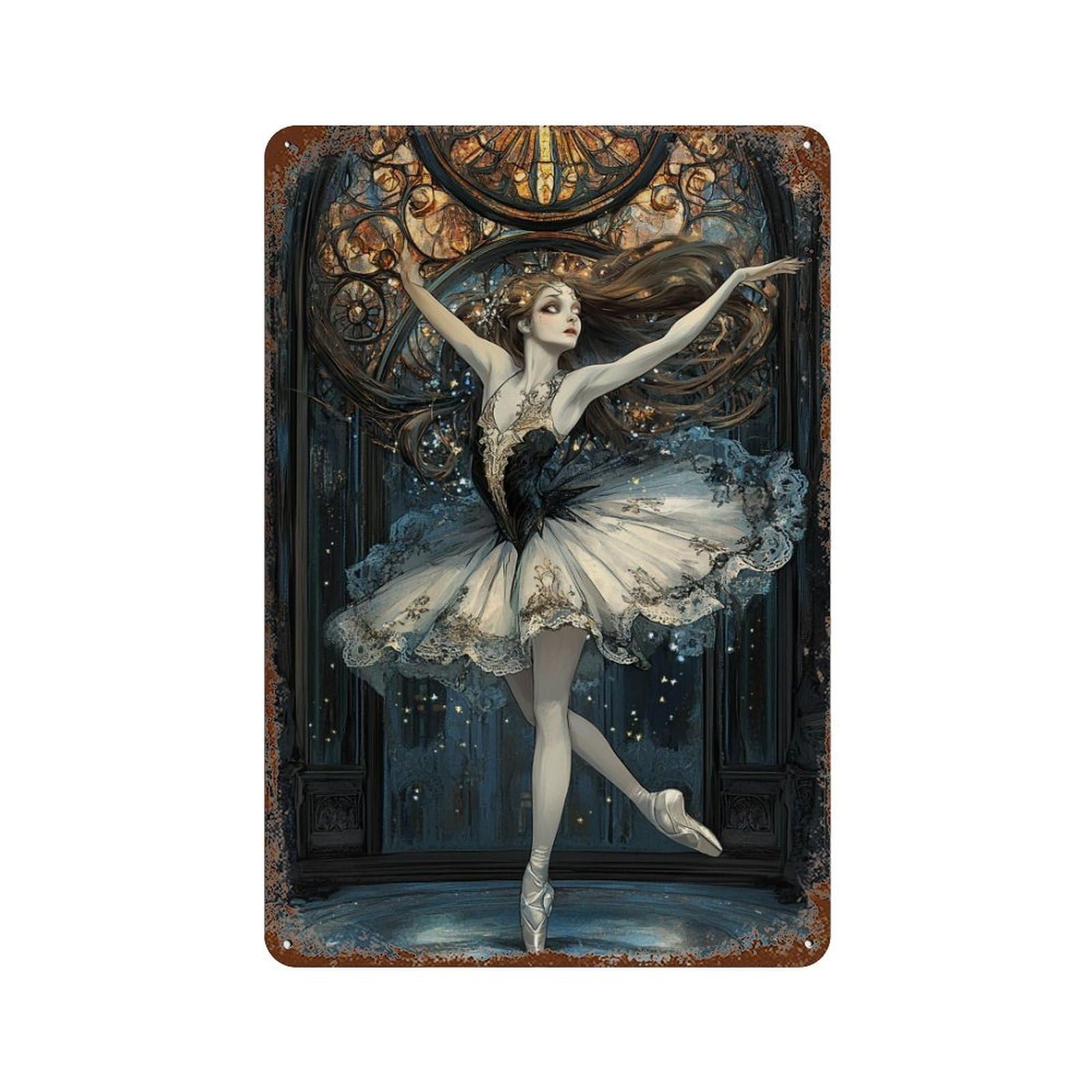 Enchanted Ballerina Dance Fantasy Rusty Metal Tin Sign 11.8"x7.9", Vintage Wall Decor for Garage, Pub Or Kitchen